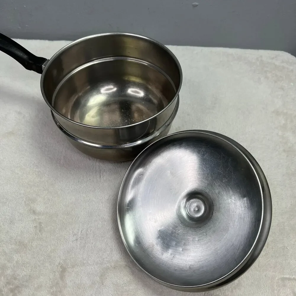 Vintage Farberware Double Boiler Insert Pan with Lid Stainless Steel 2 - 2.5 Qt